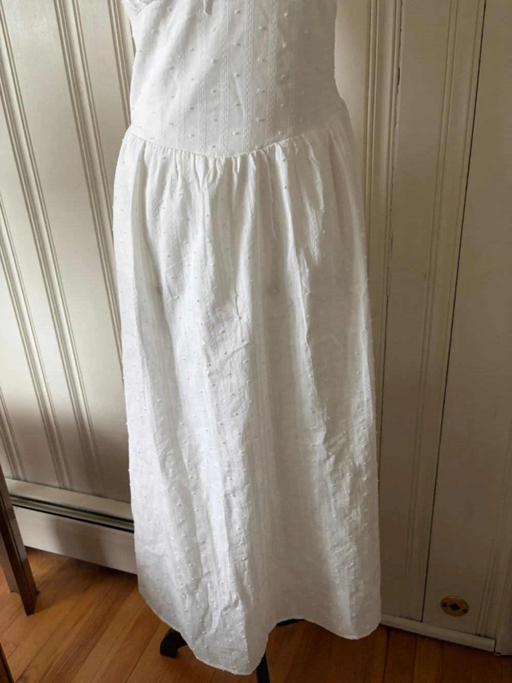 White Embroidered Eyelet Lined Slip Dress with Bow Tie Size XS New